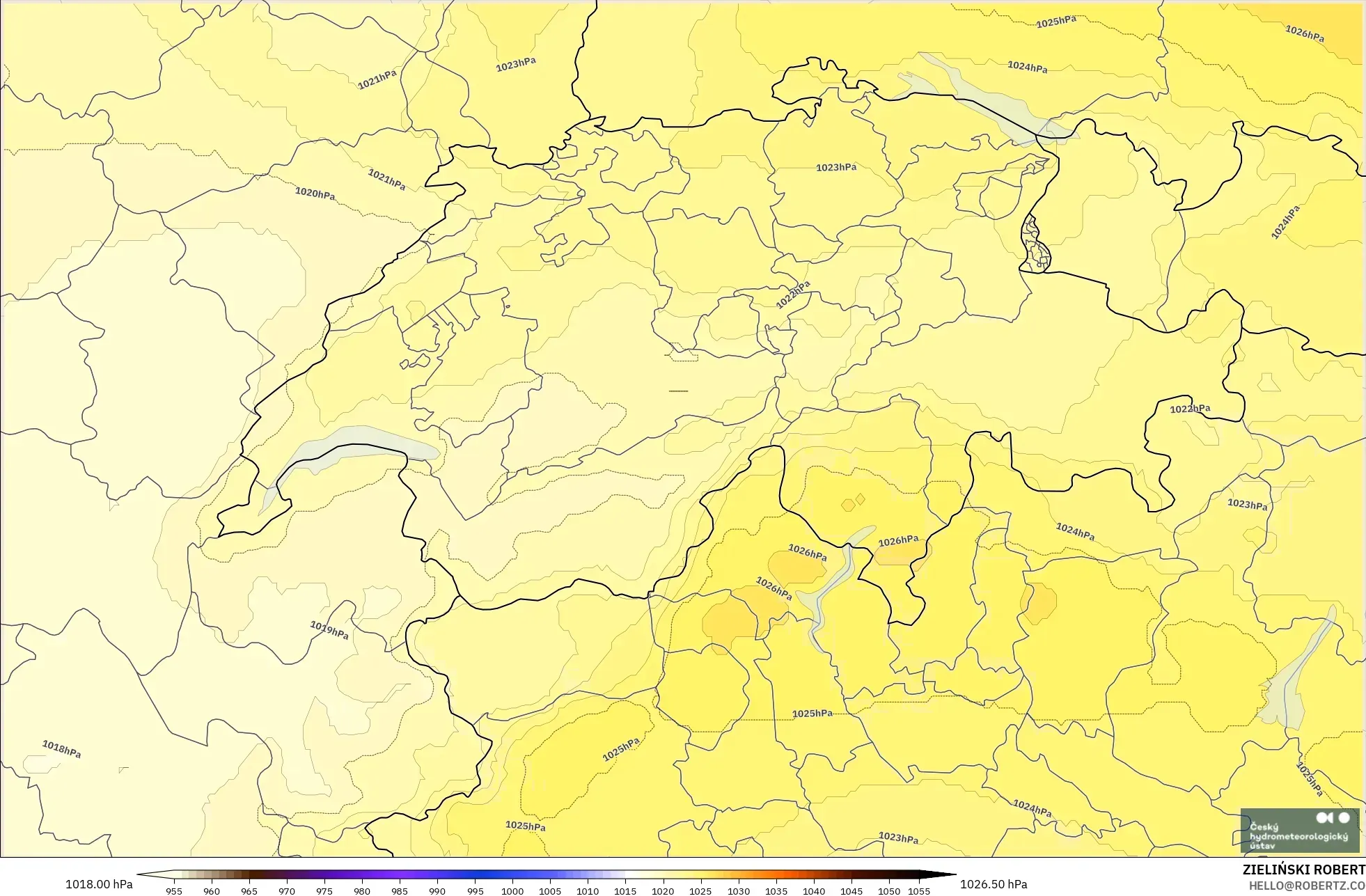 ALADIN CZ 2.3 km model - Switzerland, Pressure