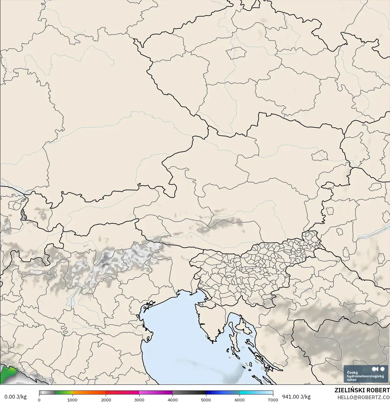 ALADIN CZ 2.3 km model - Austria, CAPE