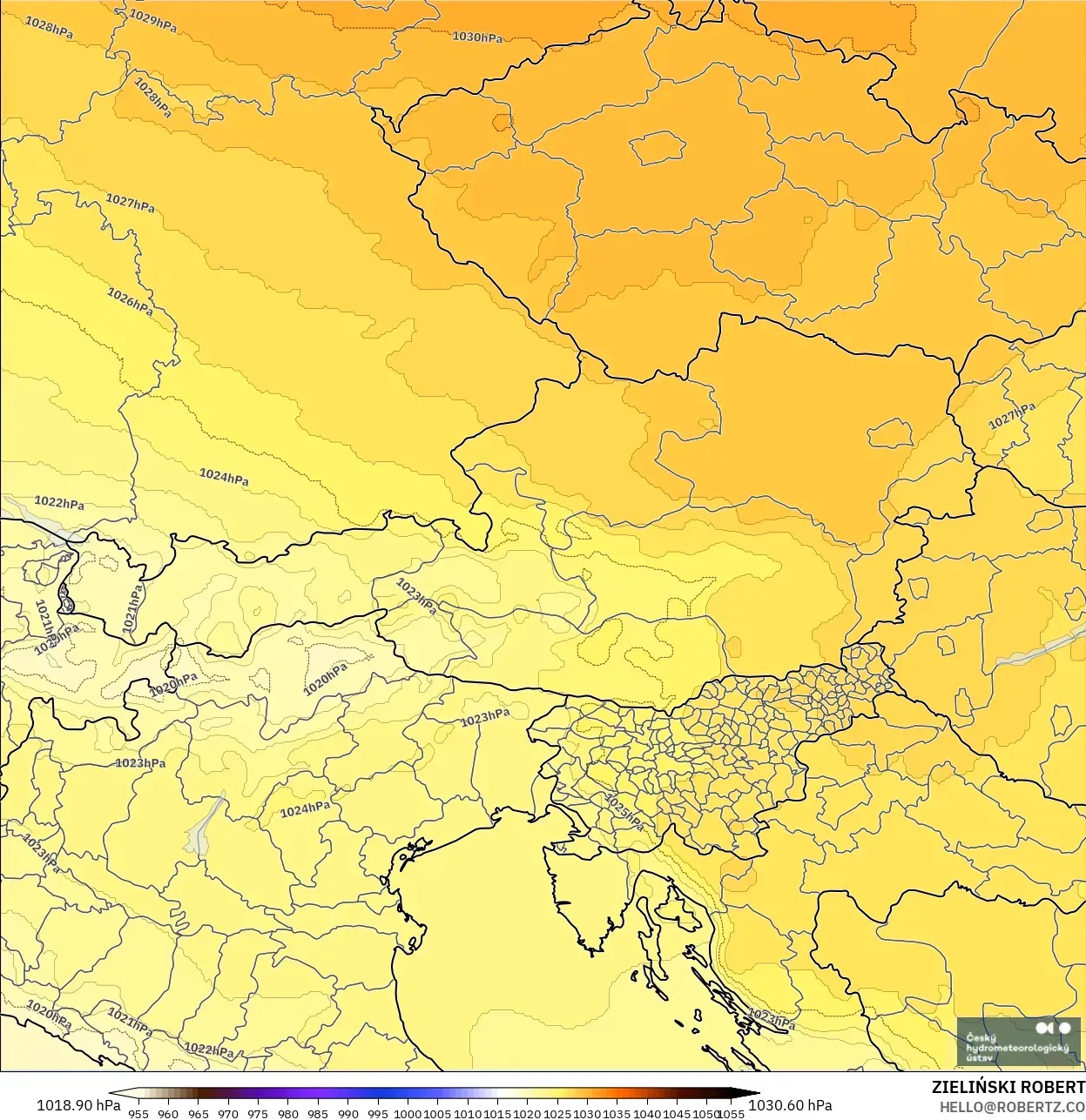 ALADIN CZ 2.3 km model - Austria, Pressure