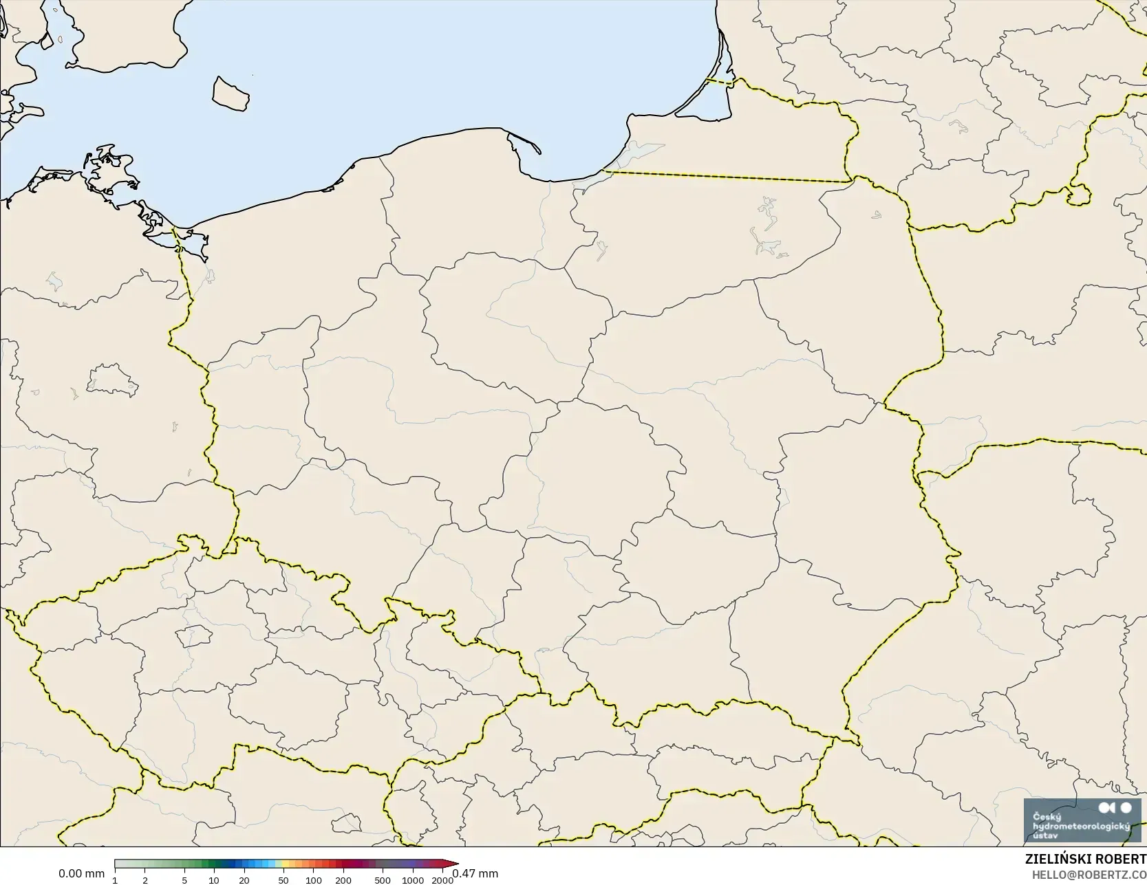 ALADIN CZ 2.3 km model - Poland, Precipitation Accumulation
