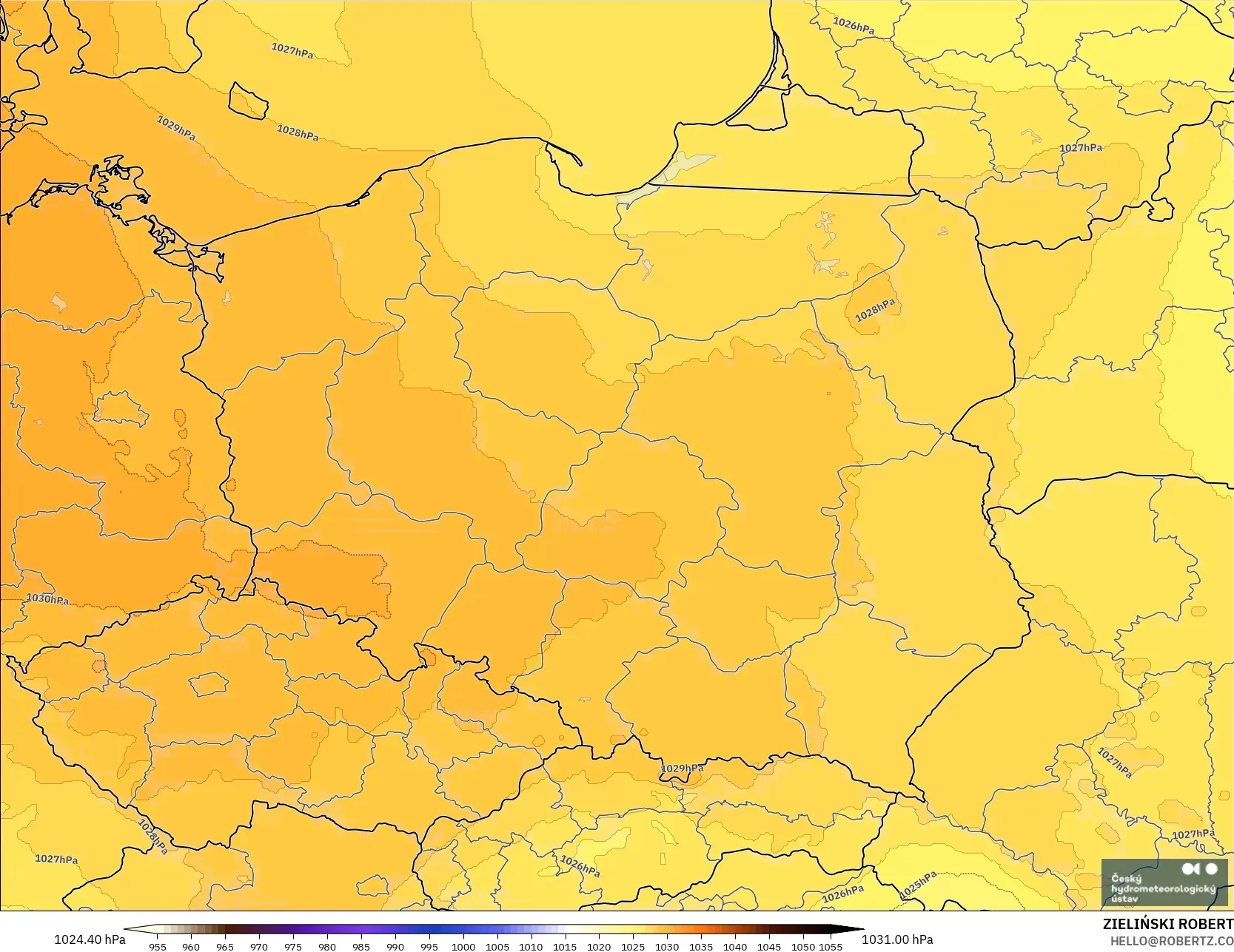 ALADIN CZ 2.3 km model - Poland, Pressure