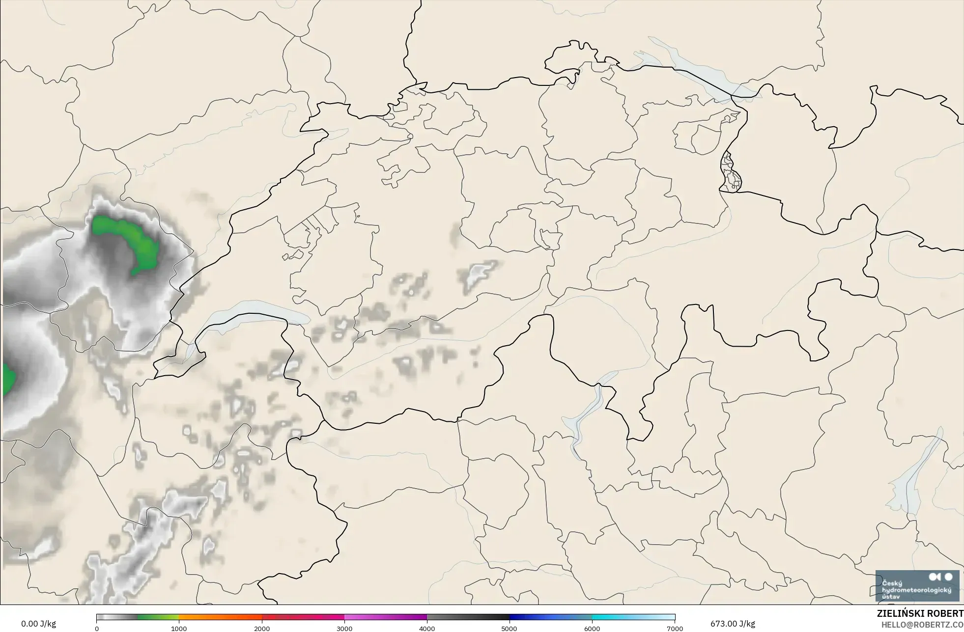 ALADIN CZ 2.3 km model - Switzerland, CAPE