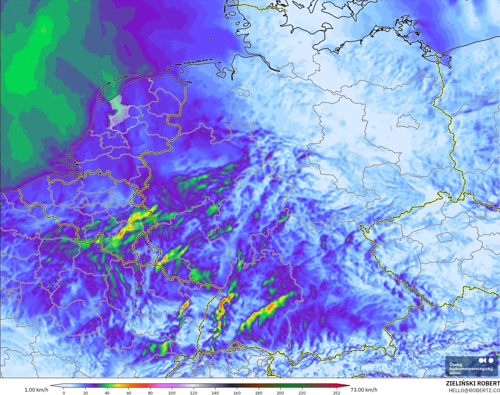 ALADIN CZ 2.3 km model - Germany, Wind Gusts