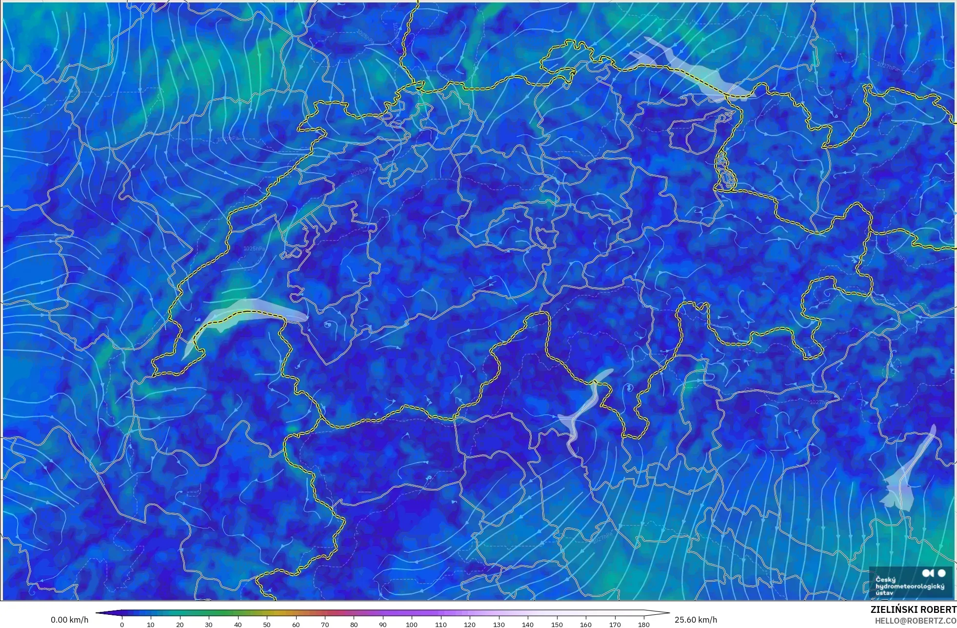 ALADIN CZ 2.3 km model - Switzerland, Wind at 10m