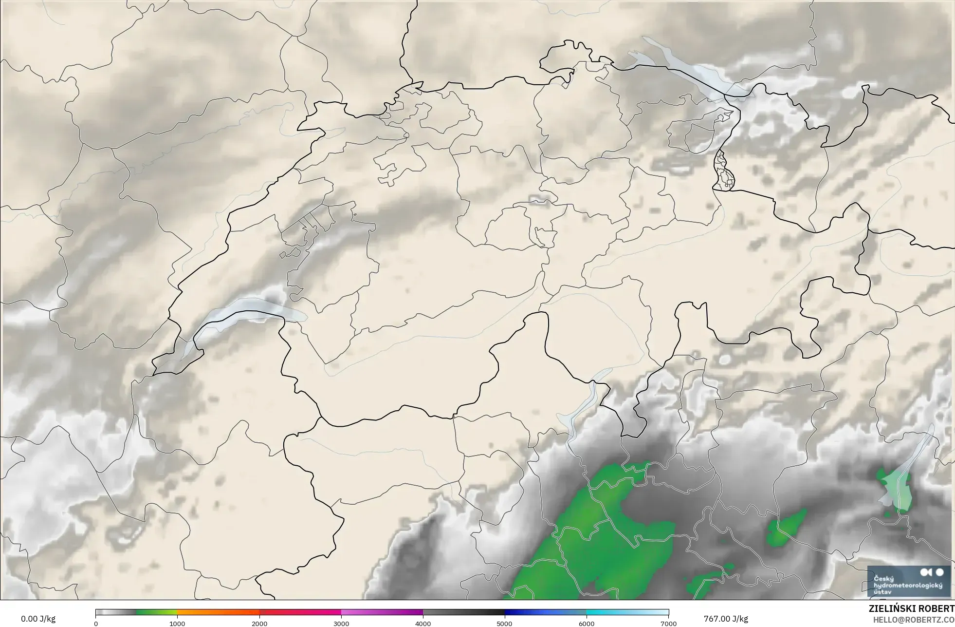 ALADIN CZ 2.3 km model - Switzerland, CAPE