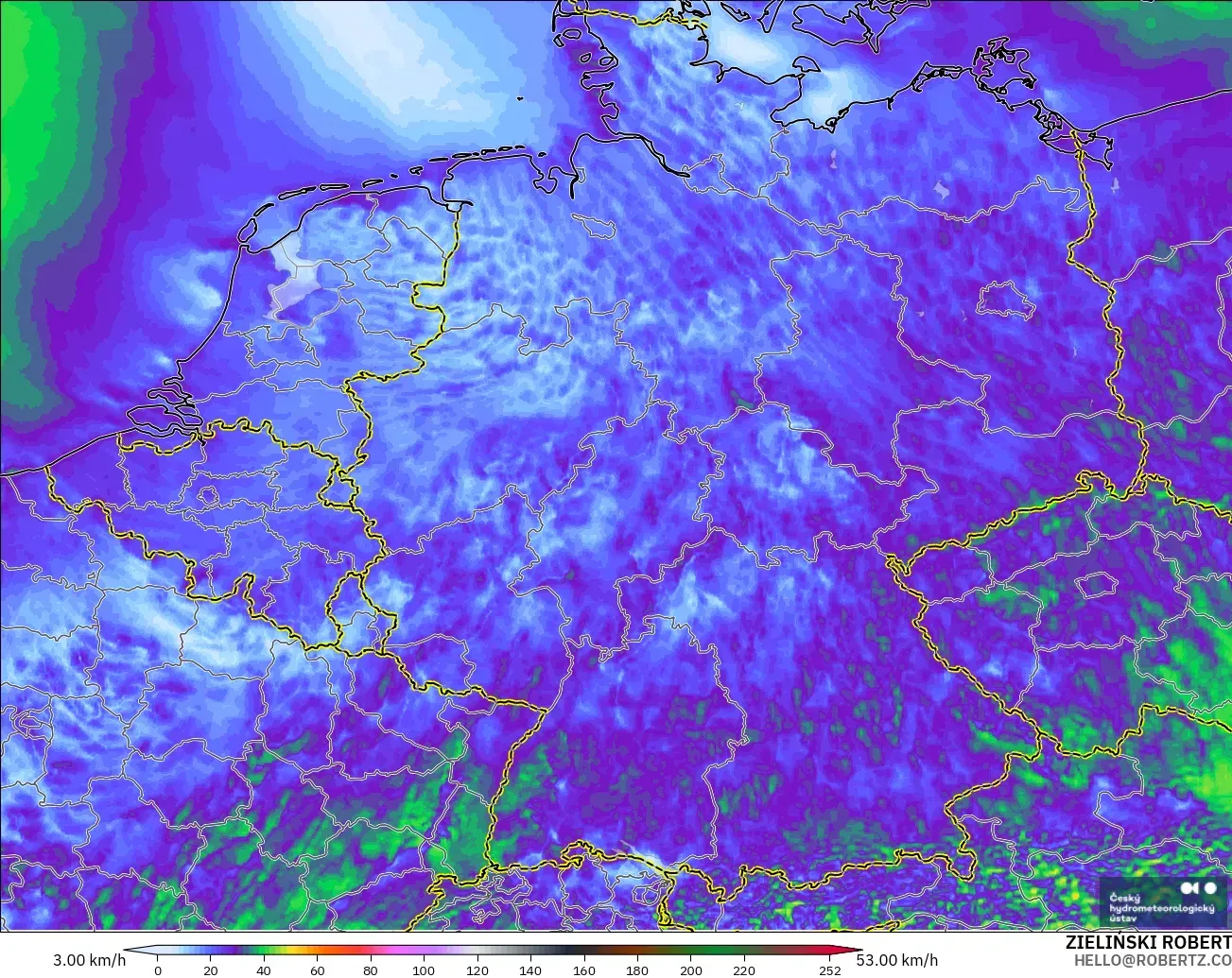 ALADIN CZ 2.3 km model - Germany, Wind Gusts