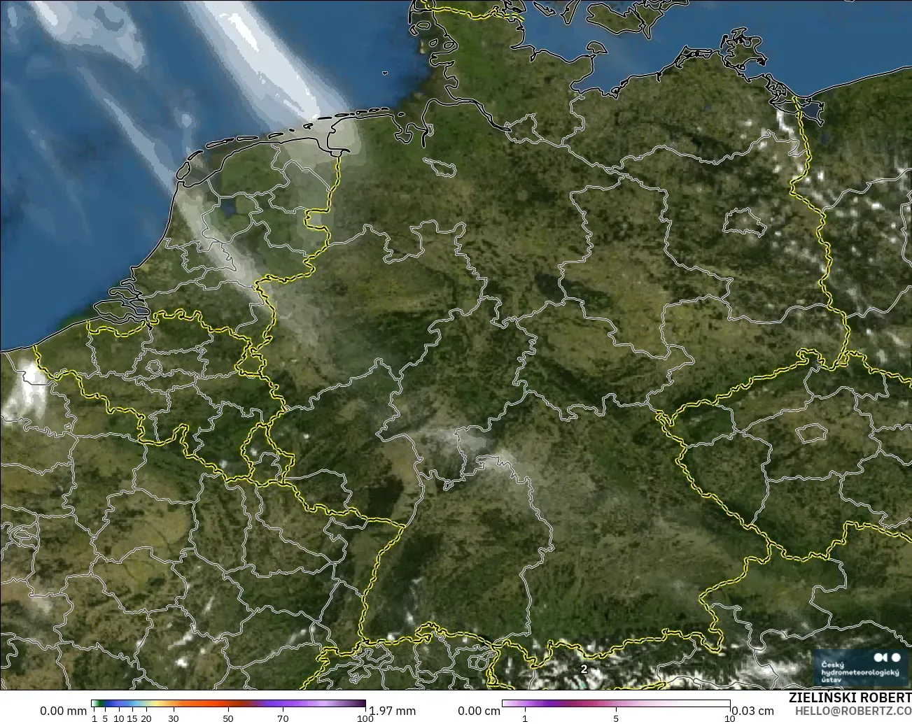 ALADIN CZ 2.3 km model - Germany, Precipitation, Clouds, and Pressure