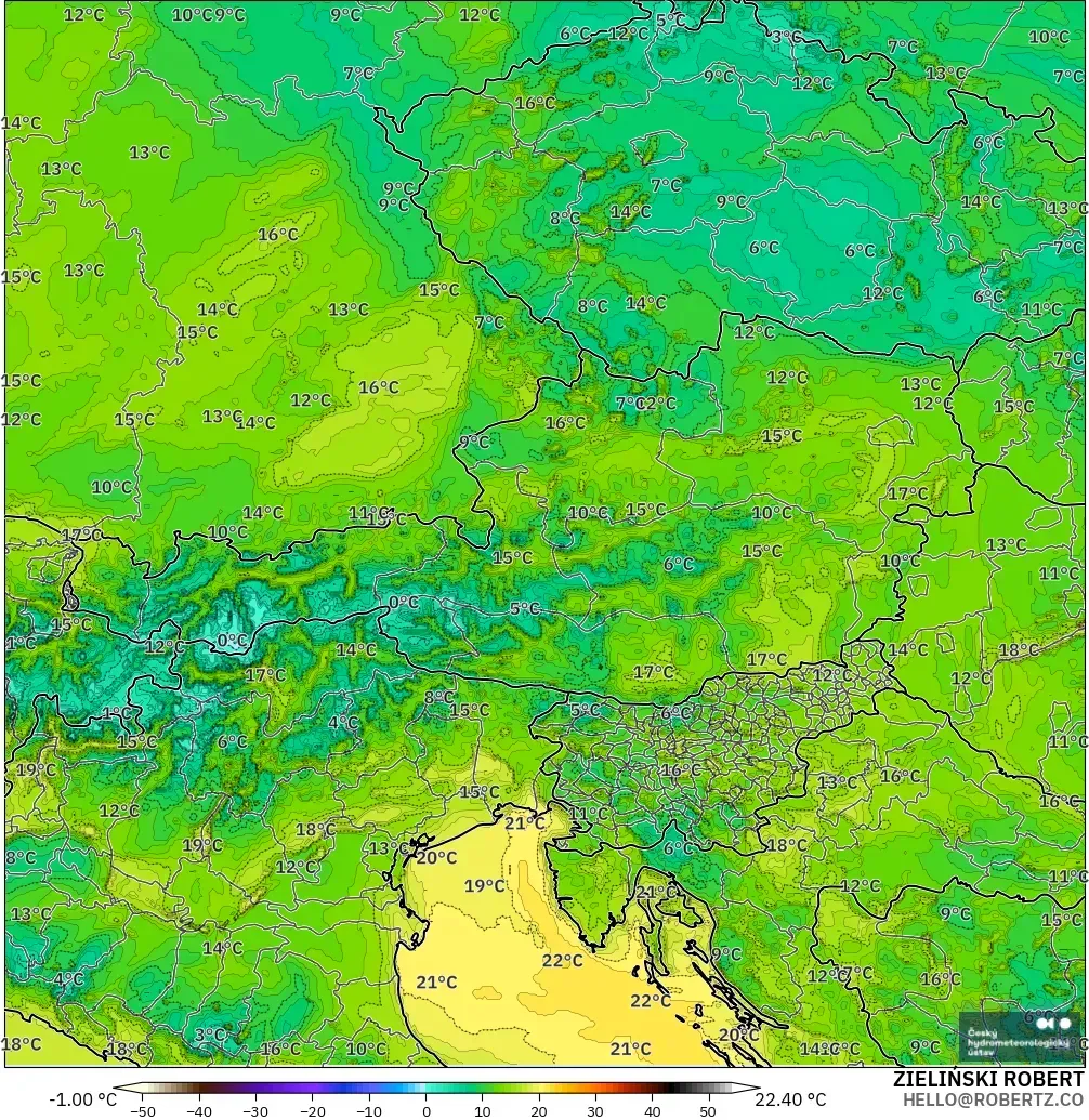 ALADIN CZ 2.3 km model - Austria, Titik Embun 2 m