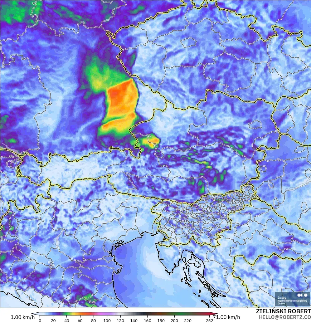 ALADIN CZ 2.3 km model - Austria, Hembusan Angin