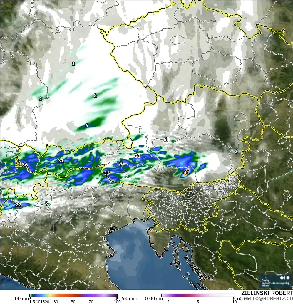 ALADIN CZ 2.3 km model - Austria, Curah Hujan, Awan, dan Tekanan