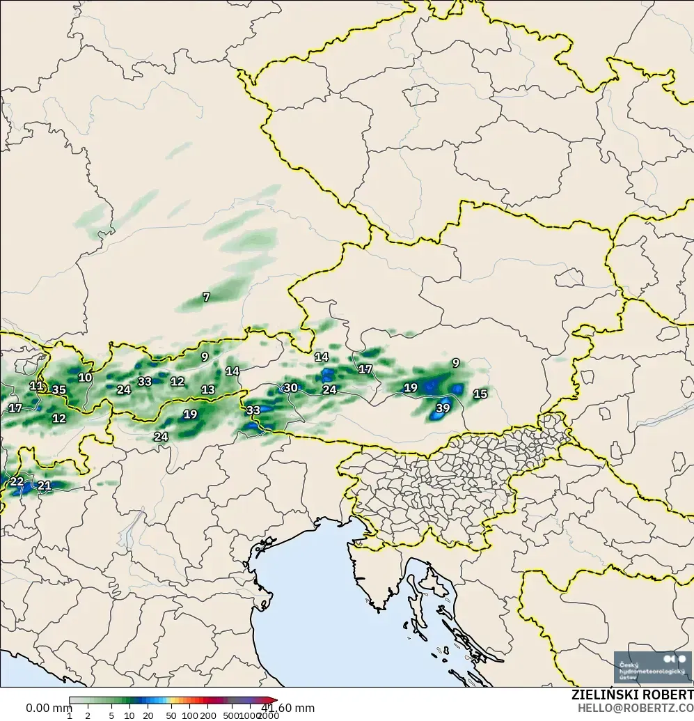 ALADIN CZ 2.3 km model - Austria, Akumulasi Curah Hujan