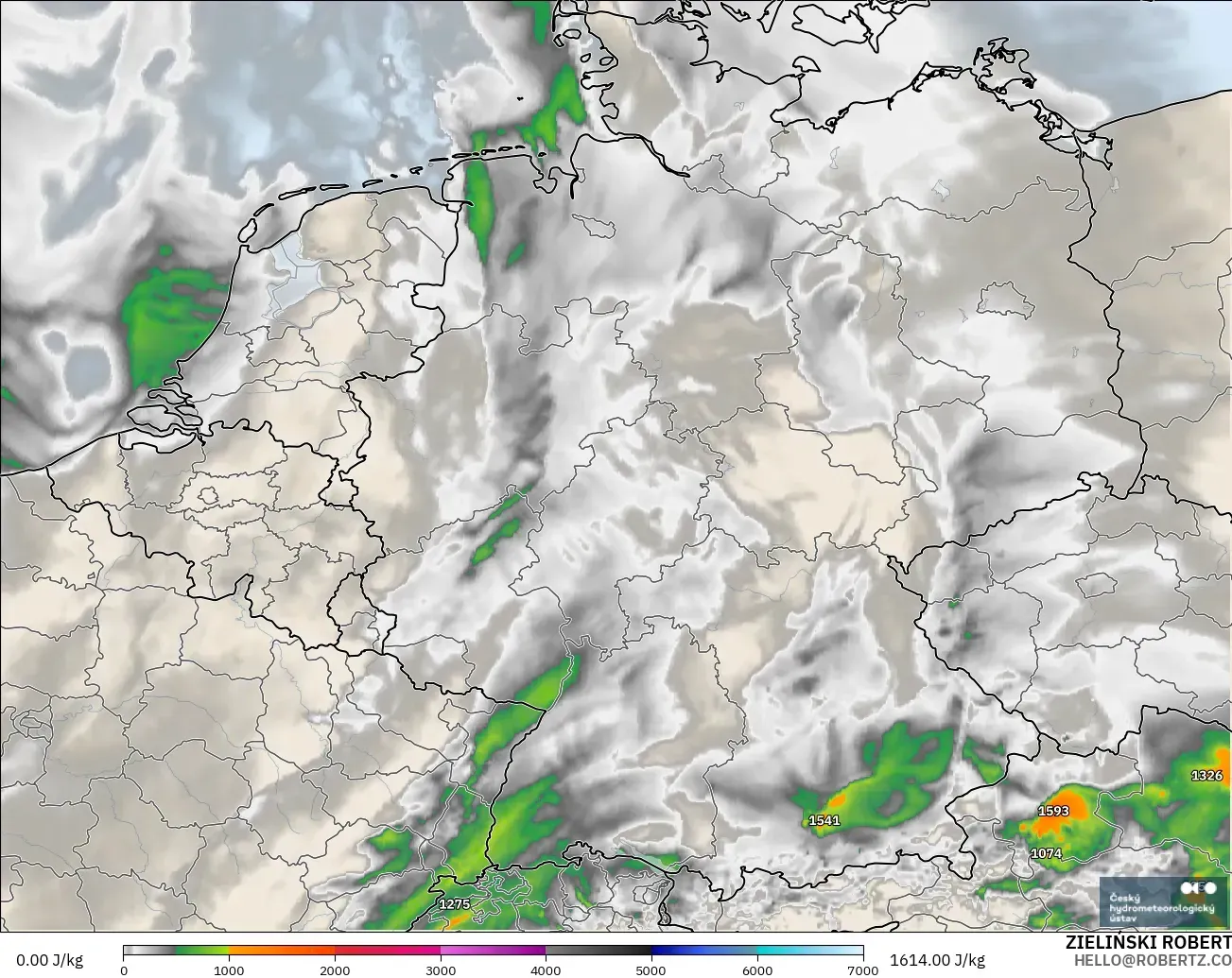 ALADIN CZ 2.3 km model - Jerman, CAPE