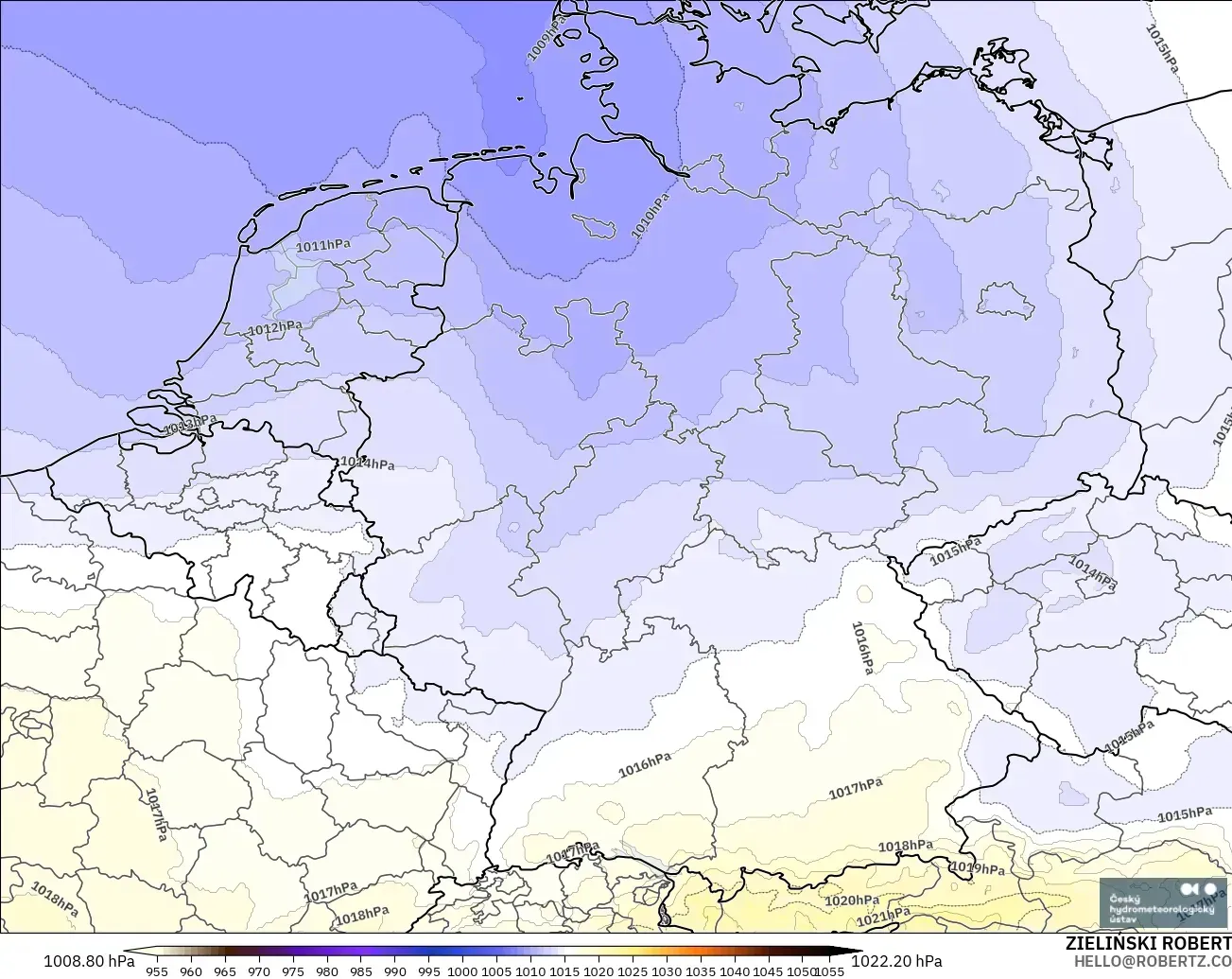ALADIN CZ 2.3 km model - Jerman, Tekanan