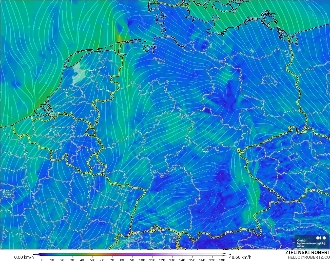 ALADIN CZ 2.3 km model - Jerman, Angin 10 m