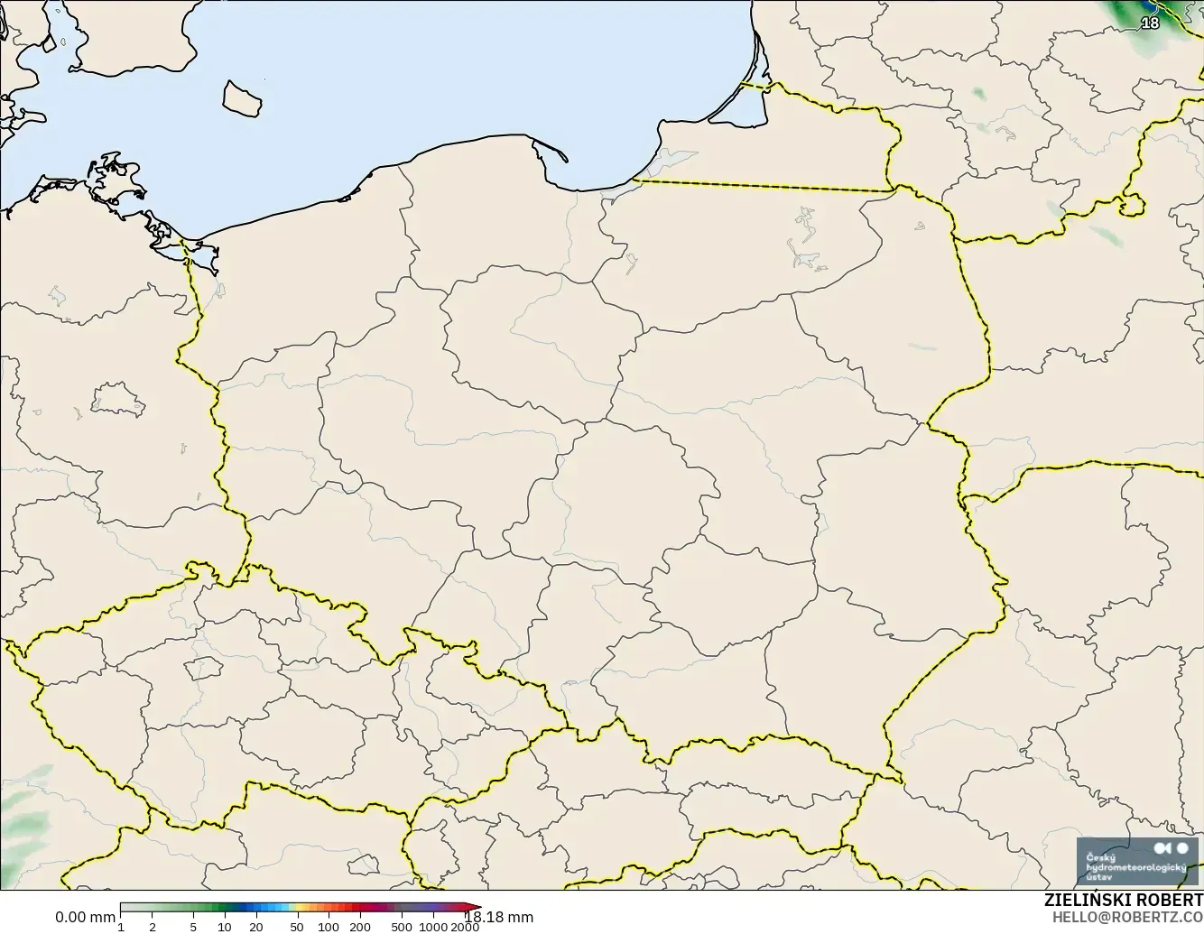 ALADIN CZ 2.3 km modelo - Poland, Precipitation Accumulation