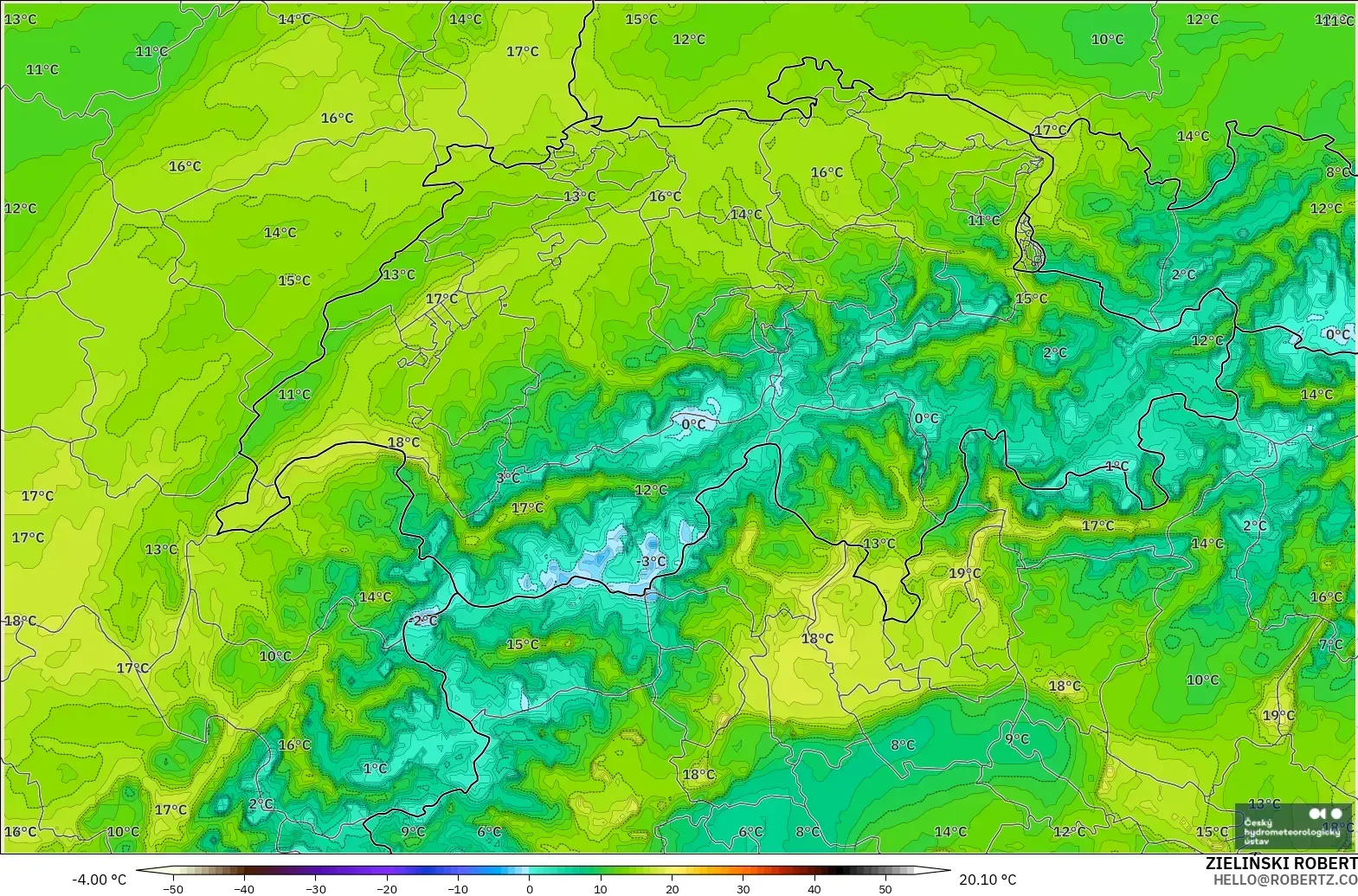 ALADIN CZ 2.3 km model - Swiss, Titik Embun 2 m