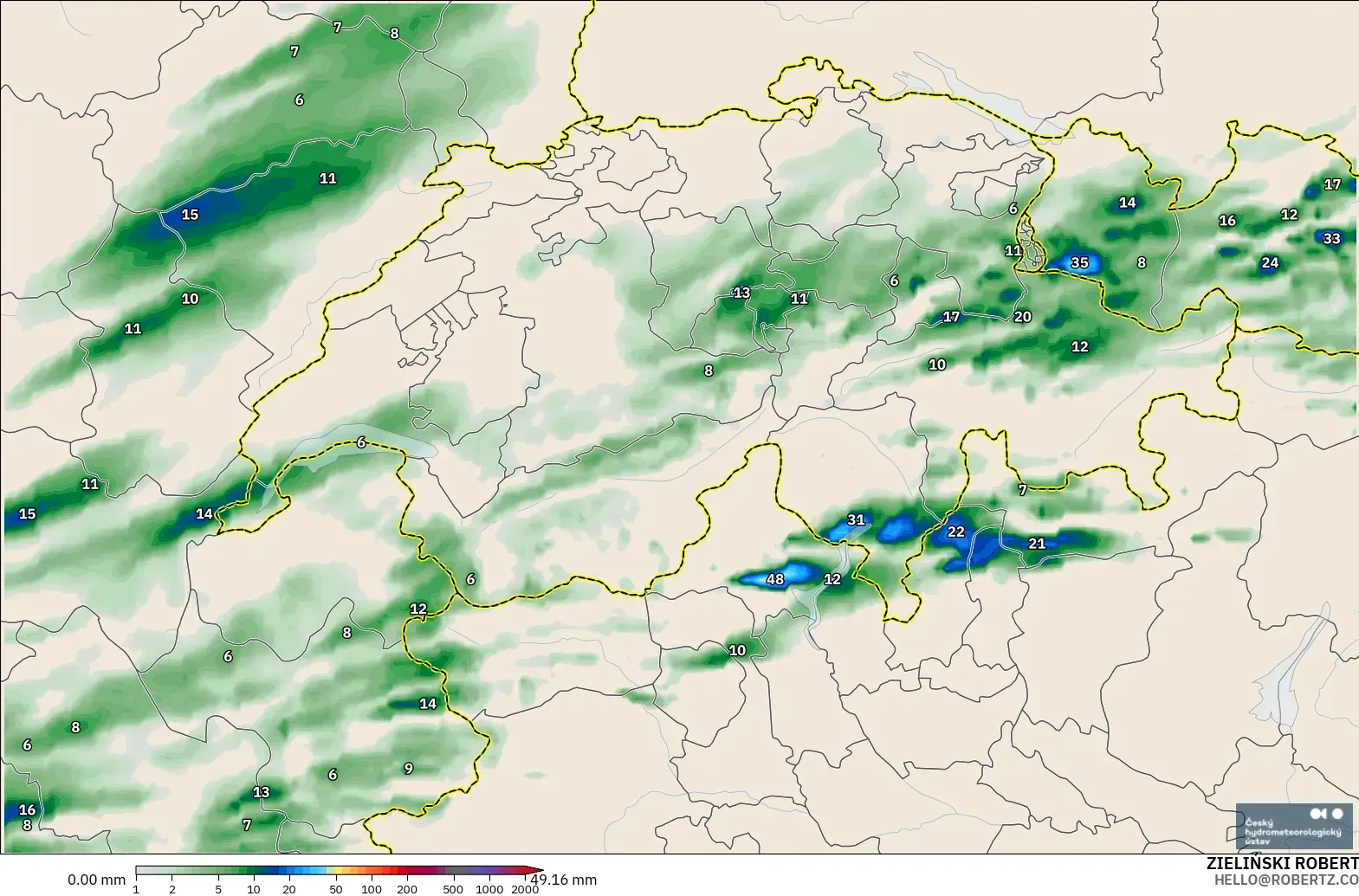 ALADIN CZ 2.3 km modelo - Switzerland, Precipitation Accumulation