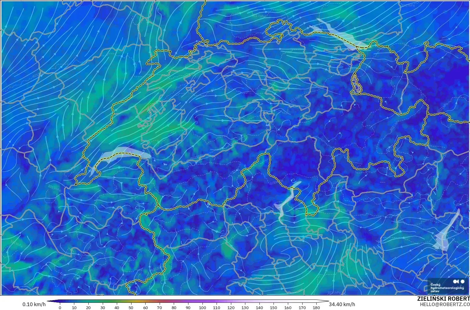 ALADIN CZ 2.3 km model - Swiss, Angin 10 m