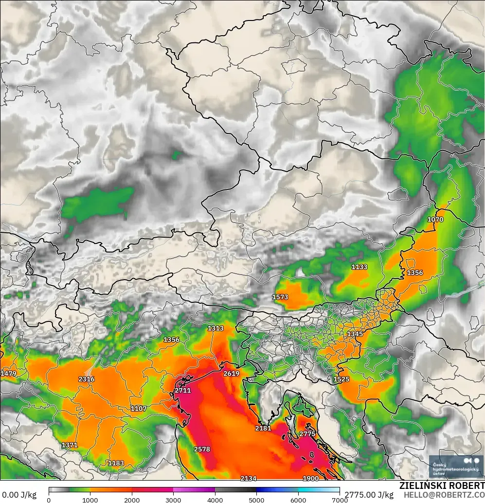 ALADIN CZ 2.3 km model - Austria, CAPE