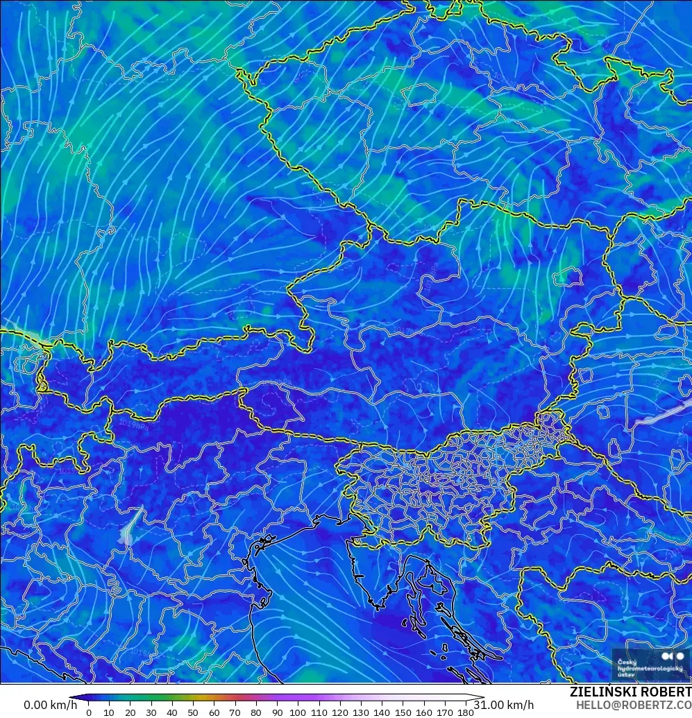 ALADIN CZ 2.3 km model - Austria, Angin 10 m