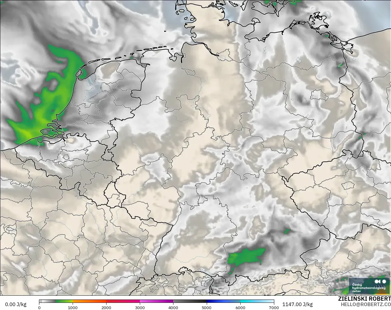 ALADIN CZ 2.3 km model - Jerman, CAPE