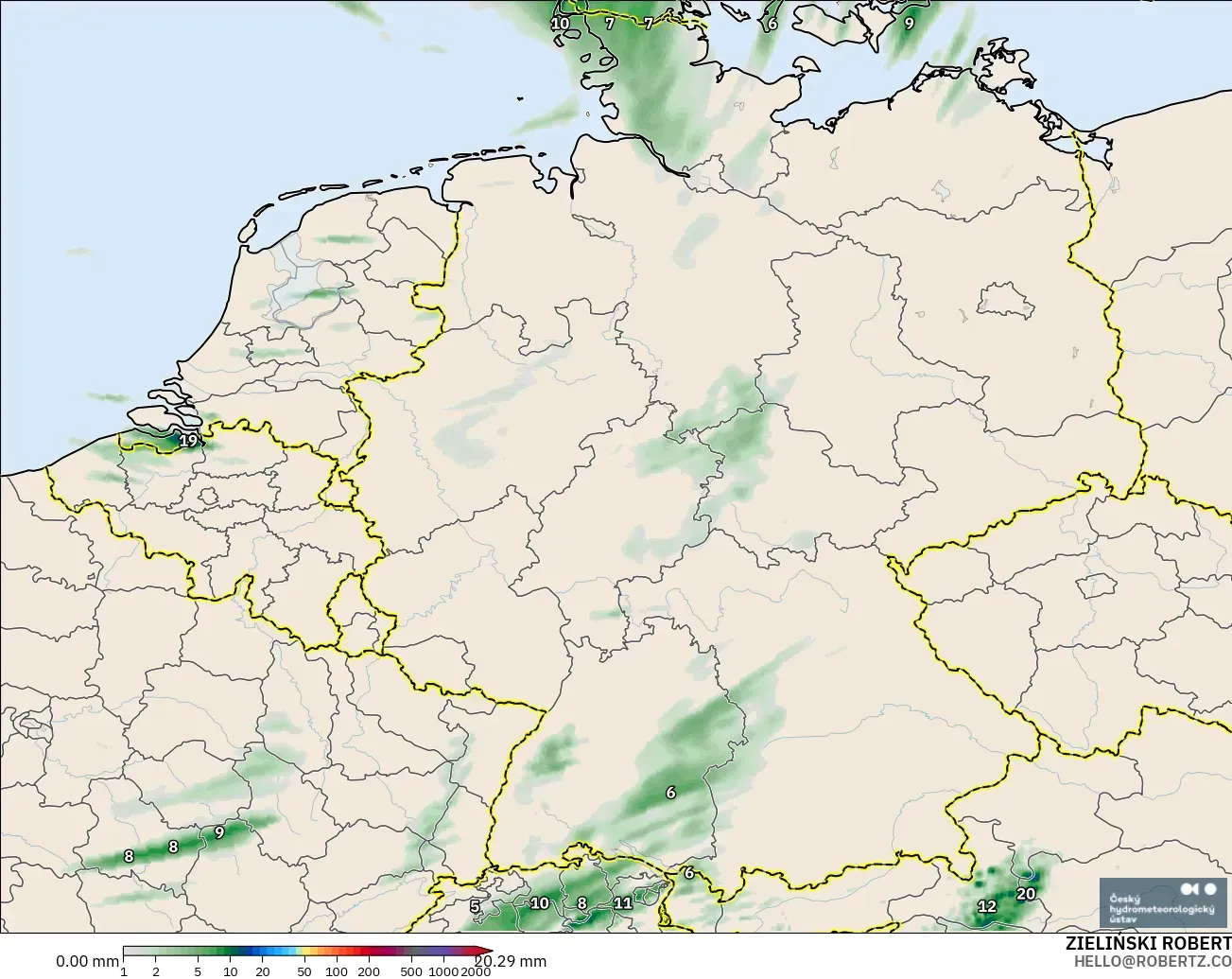 ALADIN CZ 2.3 km model - Jerman, Pengumpulan Hujan