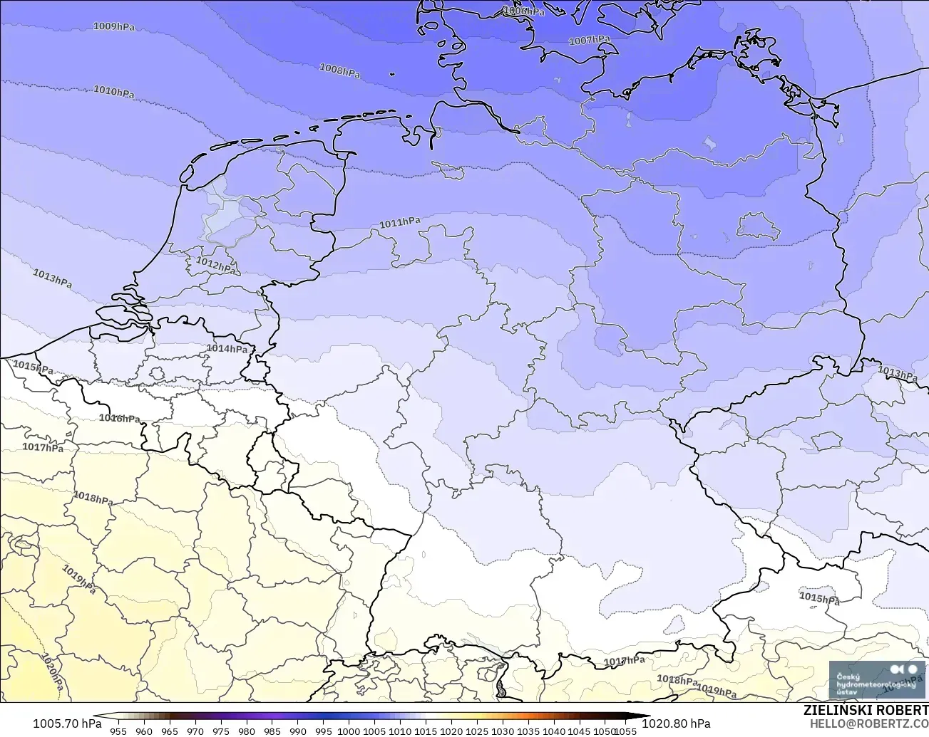 ALADIN CZ 2.3 km model - Jerman, Tekanan