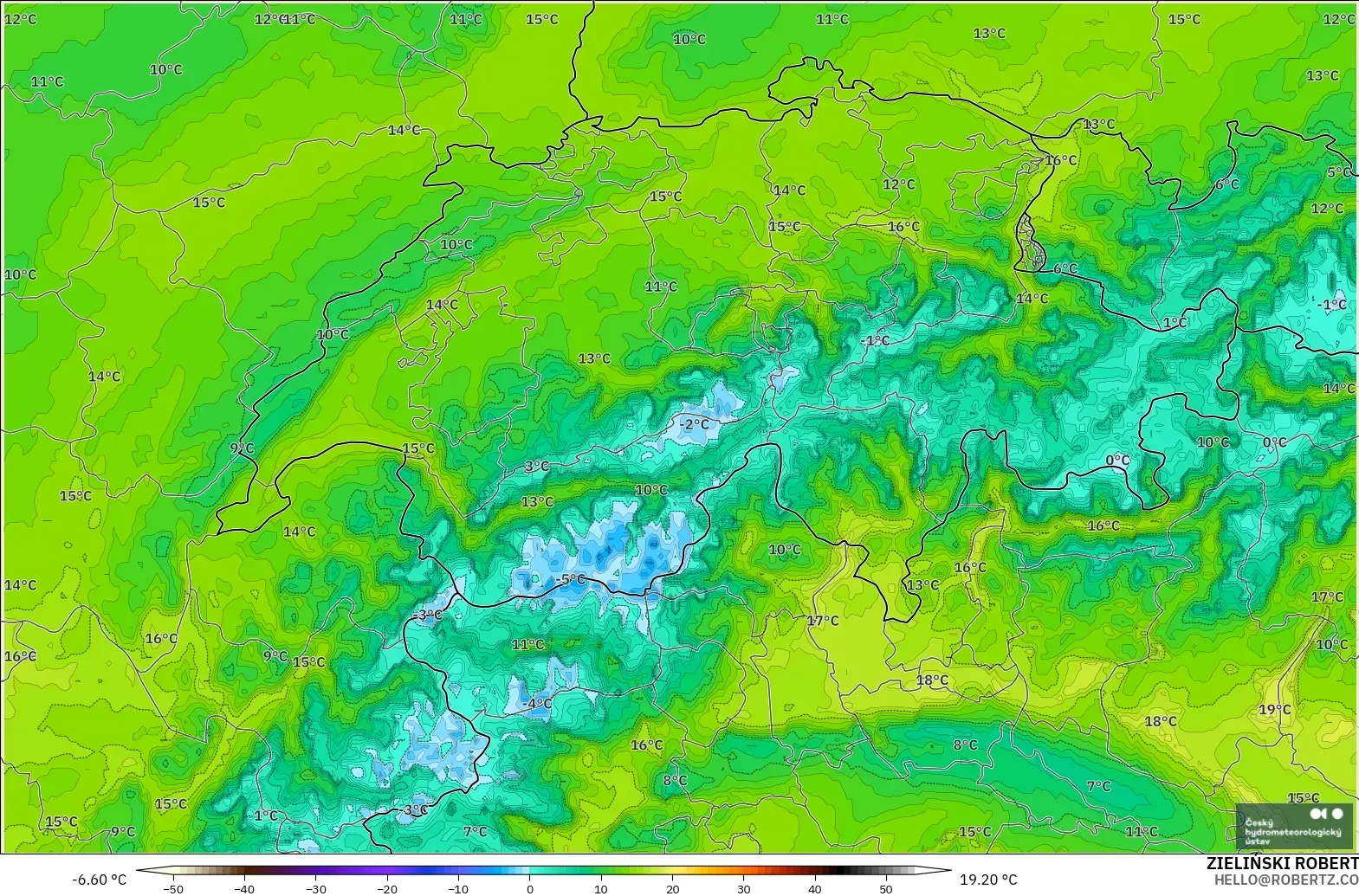 ALADIN CZ 2.3 km model - Switzerland, Takat Embun 2 m