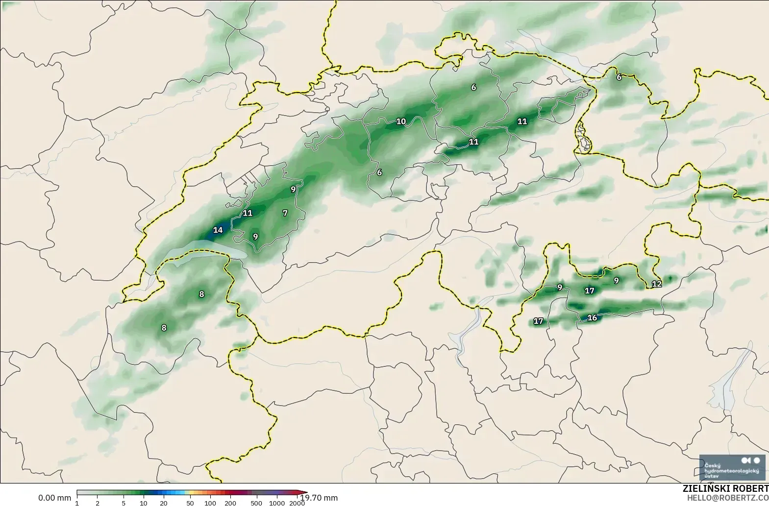 ALADIN CZ 2.3 km model - Switzerland, Pengumpulan Hujan