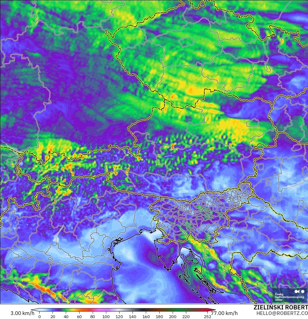ALADIN CZ 2.3 km model - Austria, Wind Gusts