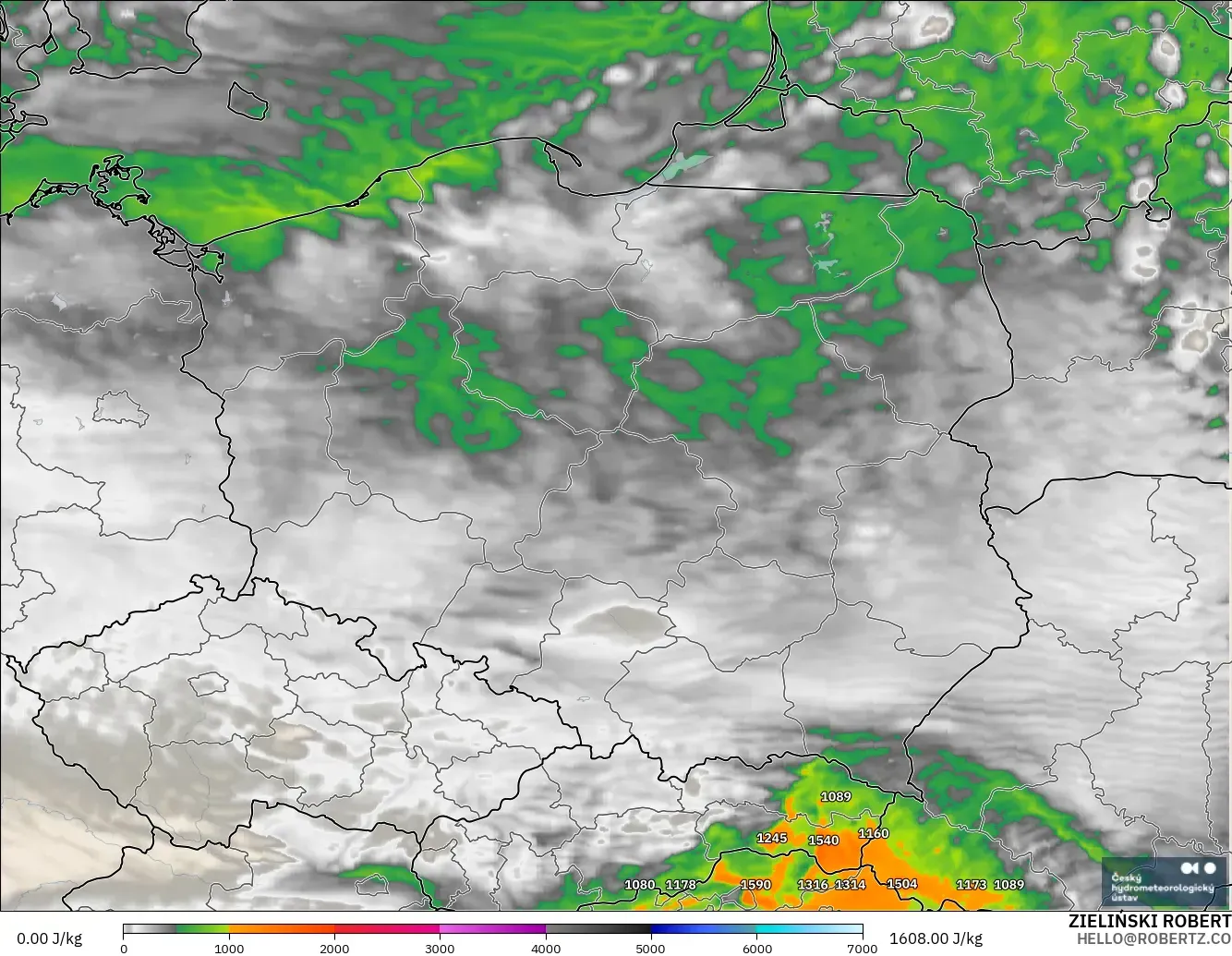 ALADIN CZ 2.3 km model - Poland, CAPE
