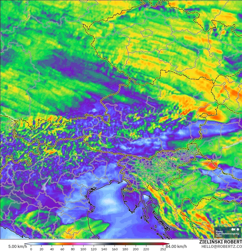 ALADIN CZ 2.3 km model - Austria, Wind Gusts