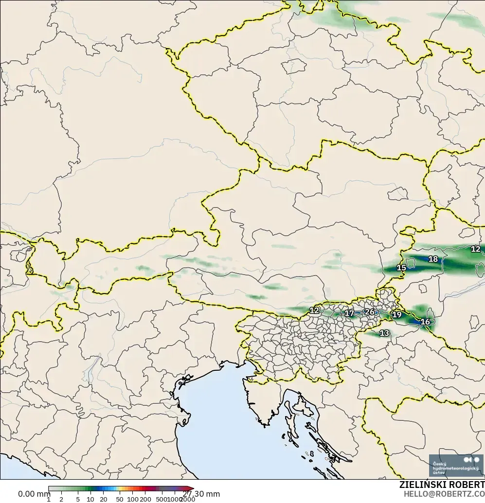 ALADIN CZ 2.3 km model - Austria, Precipitation Accumulation