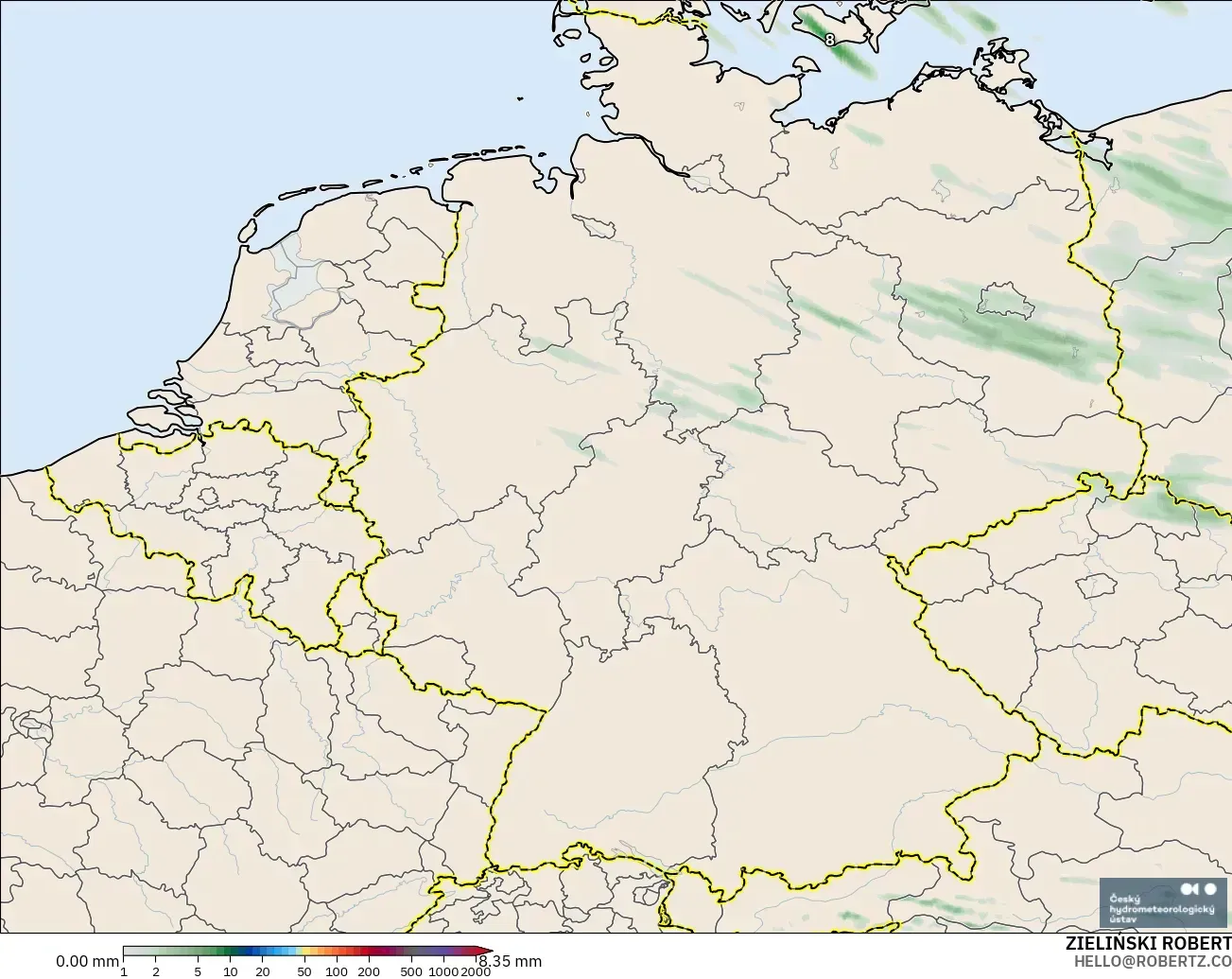 ALADIN CZ 2.3 km model - Germany, Precipitation Accumulation