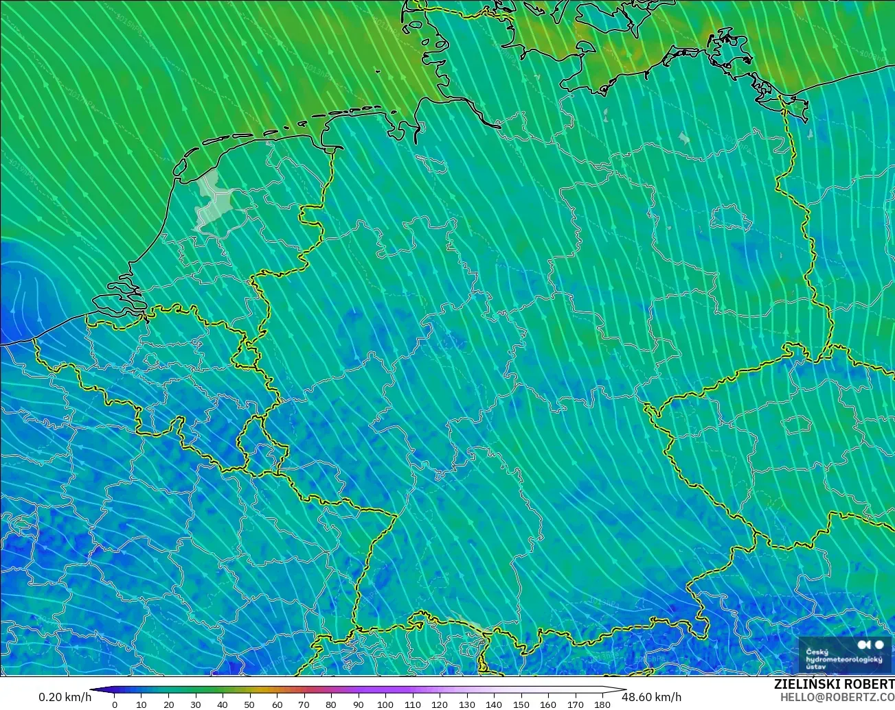 ALADIN CZ 2.3 km model - Germany, Wind at 10m