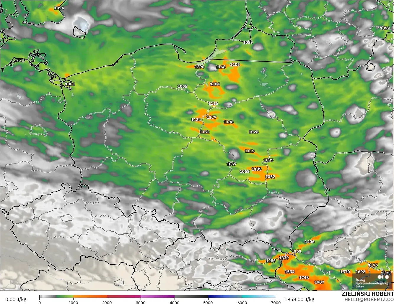 ALADIN CZ 2.3 km model - Poland, CAPE