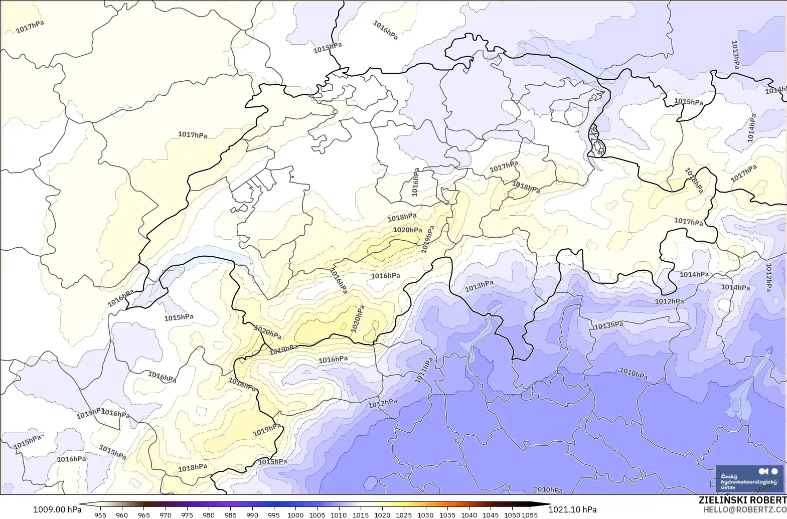 ALADIN CZ 2.3 km model - Switzerland, Pressure