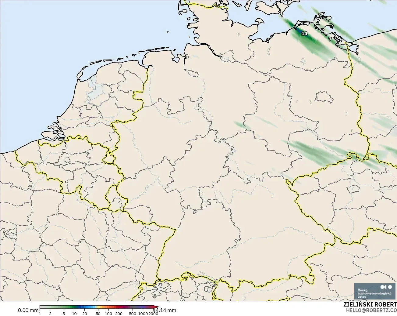 ALADIN CZ 2.3 km model - Germany, Precipitation Accumulation
