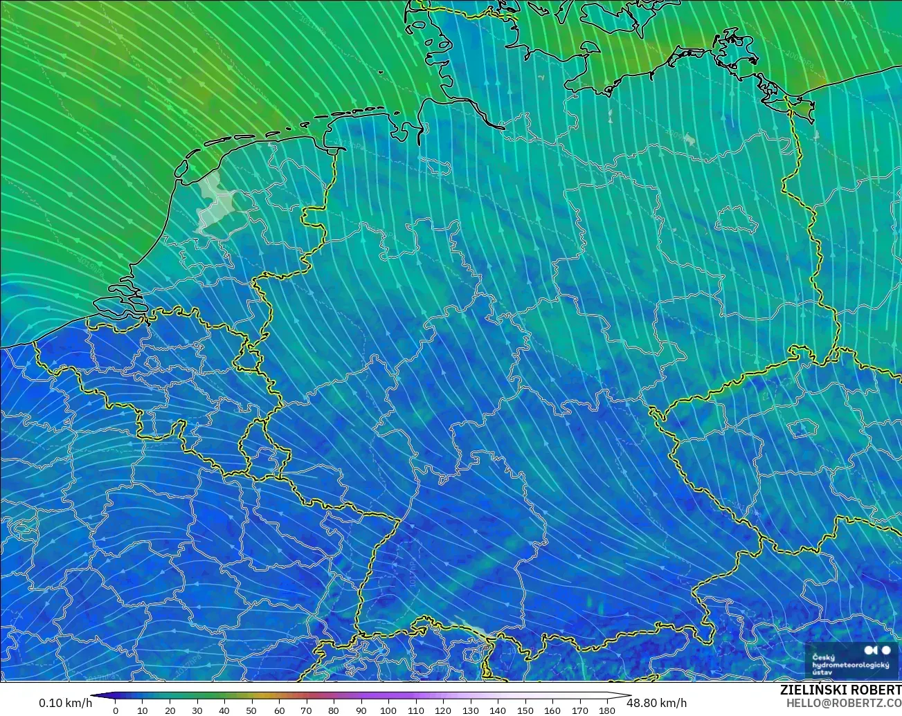 ALADIN CZ 2.3 km model - Germany, Wind at 10m