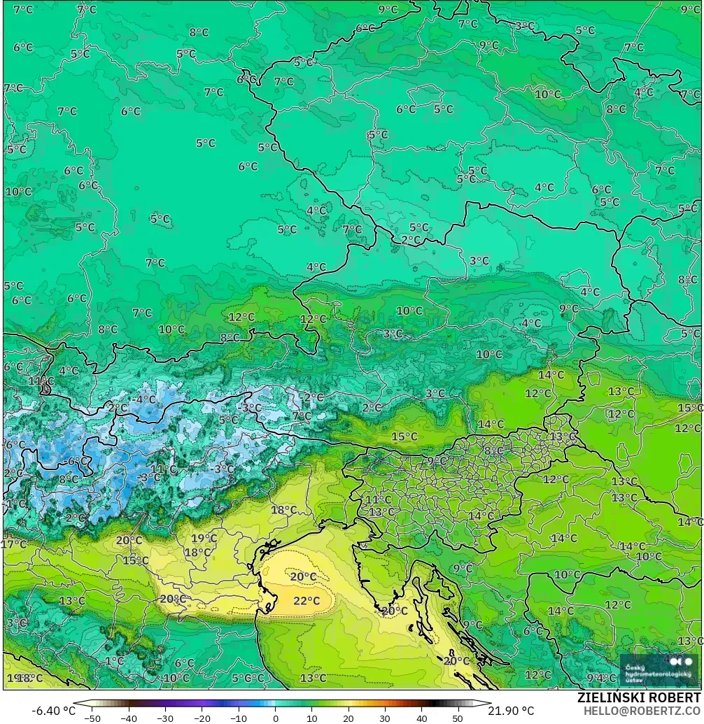 ALADIN CZ 2.3 km model - Austria, Dewpoint at 2m