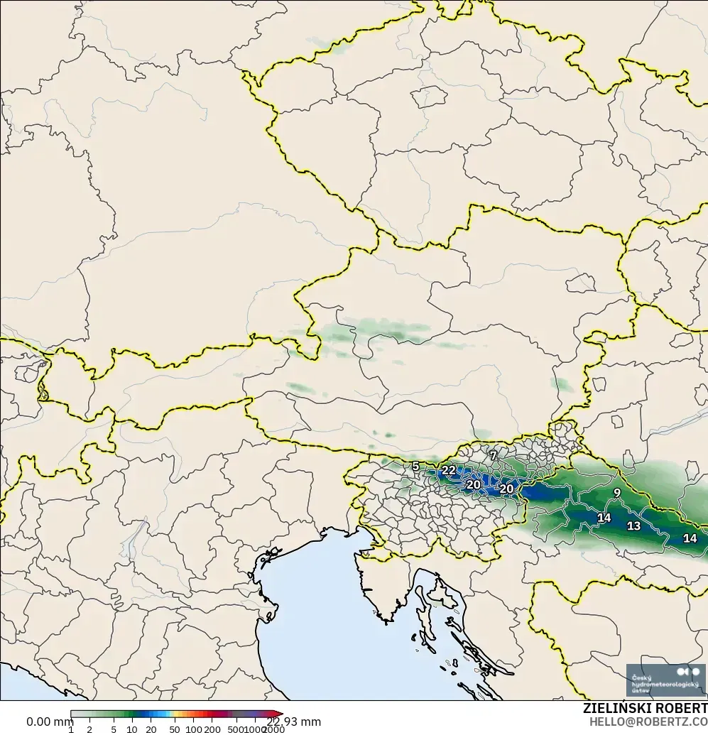 ALADIN CZ 2.3 km model - Austria, Precipitation Accumulation