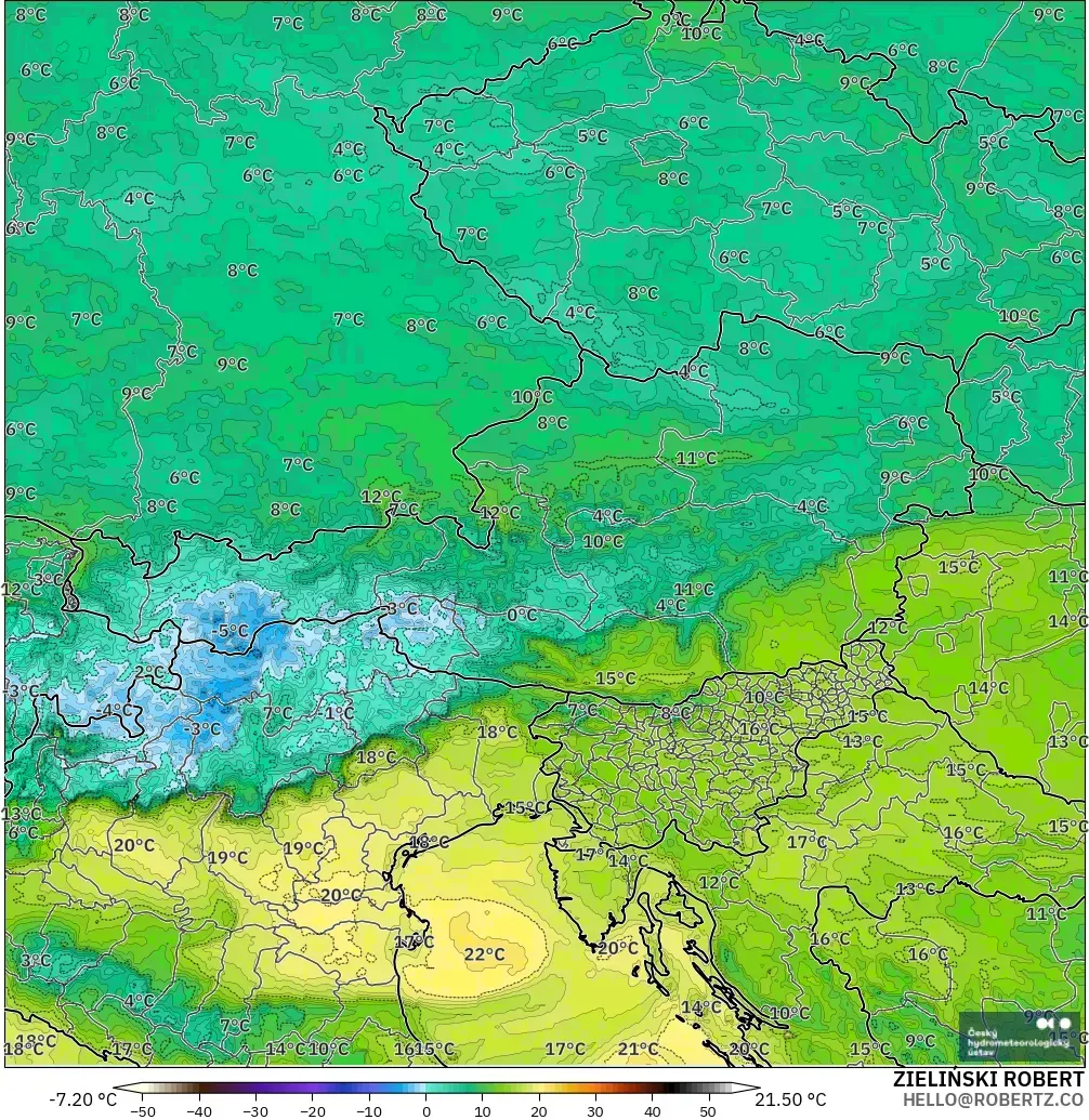 ALADIN CZ 2.3 km model - Austria, Dewpoint at 2m