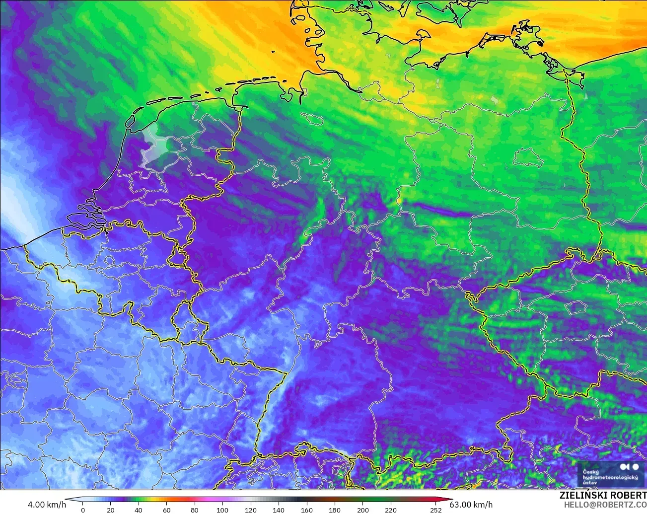 ALADIN CZ 2.3 km model - Germany, Wind Gusts