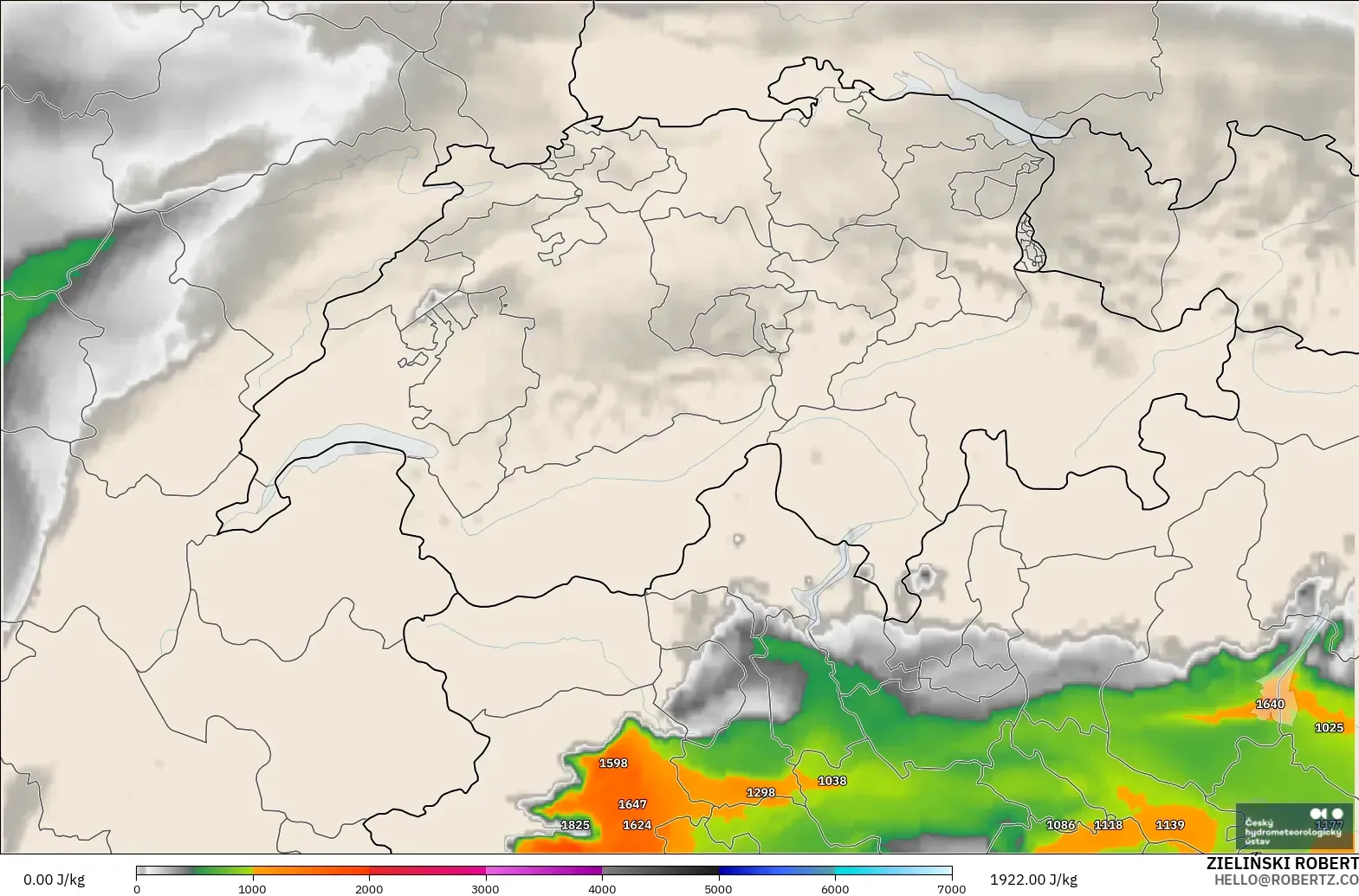 ALADIN CZ 2.3 km model - Switzerland, CAPE
