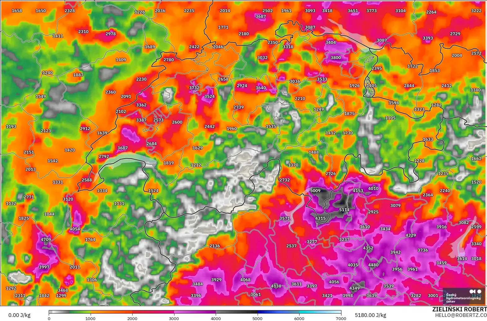 ALADIN CZ 2.3 km model - Switzerland, CAPE