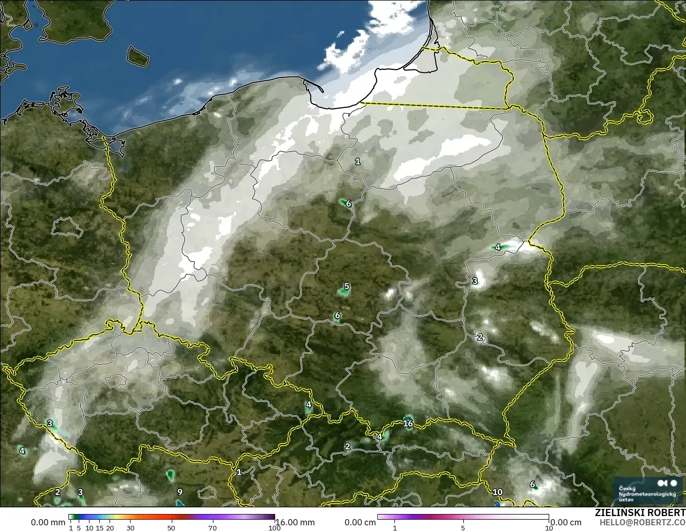 ALADIN CZ 2.3 km model - Poland, Precipitation, Clouds, and Pressure