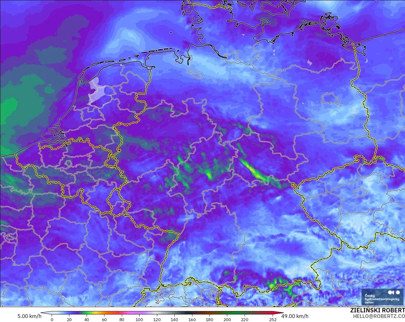 ALADIN CZ 2.3 km model - Germany, Wind Gusts