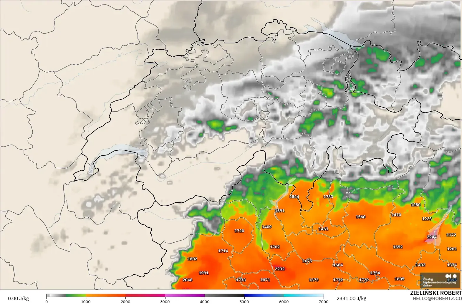 ALADIN CZ 2.3 km model - Switzerland, CAPE