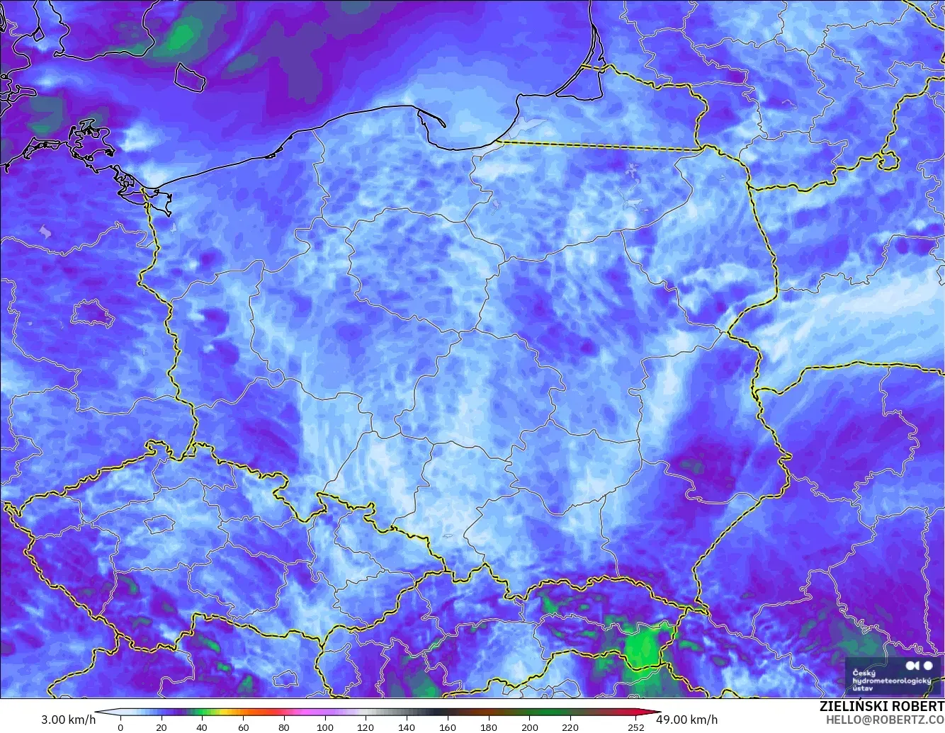 ALADIN CZ 2.3 km model - Poland, Wind Gusts