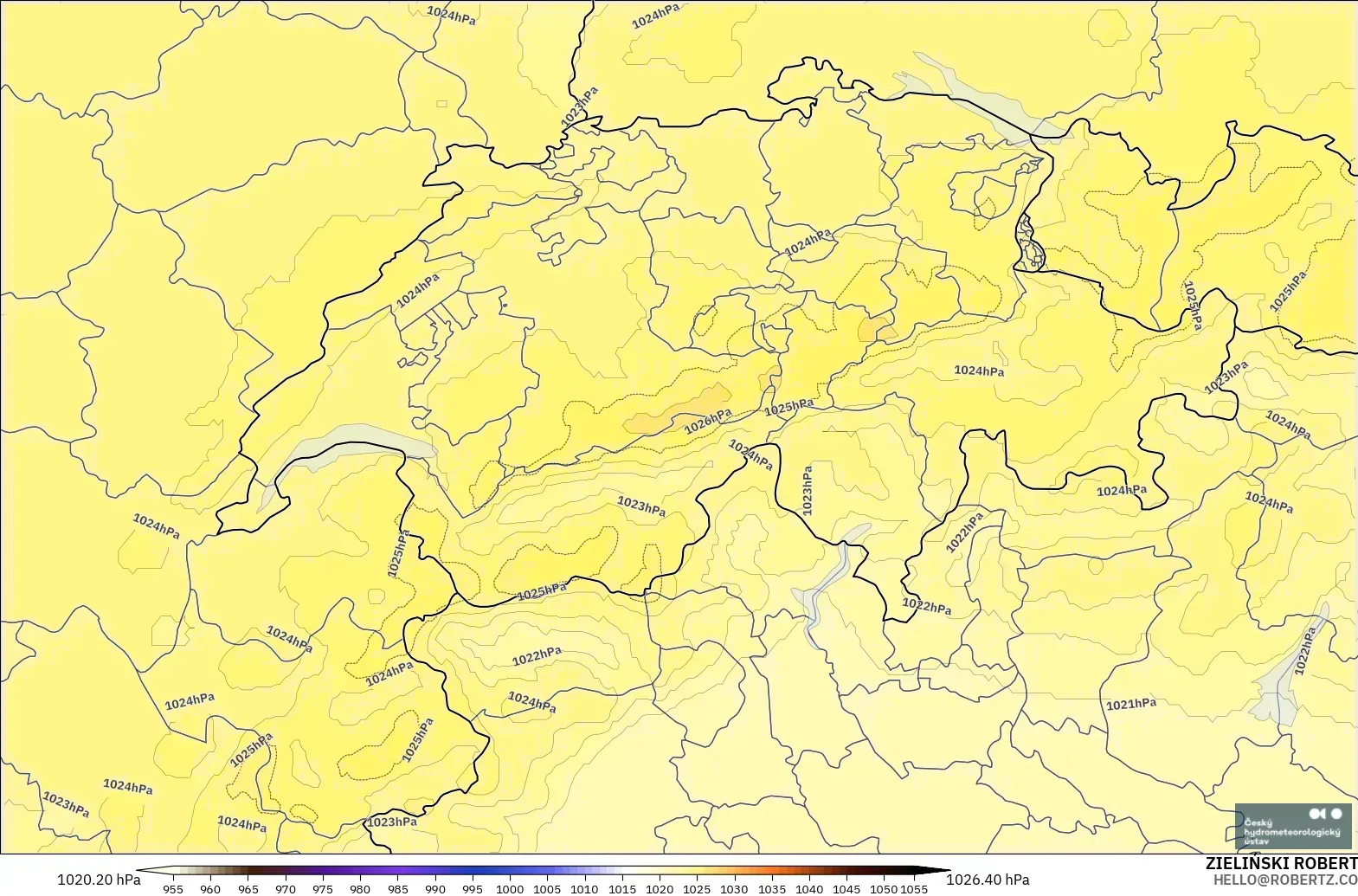 ALADIN CZ 2.3 km model - Switzerland, Pressure